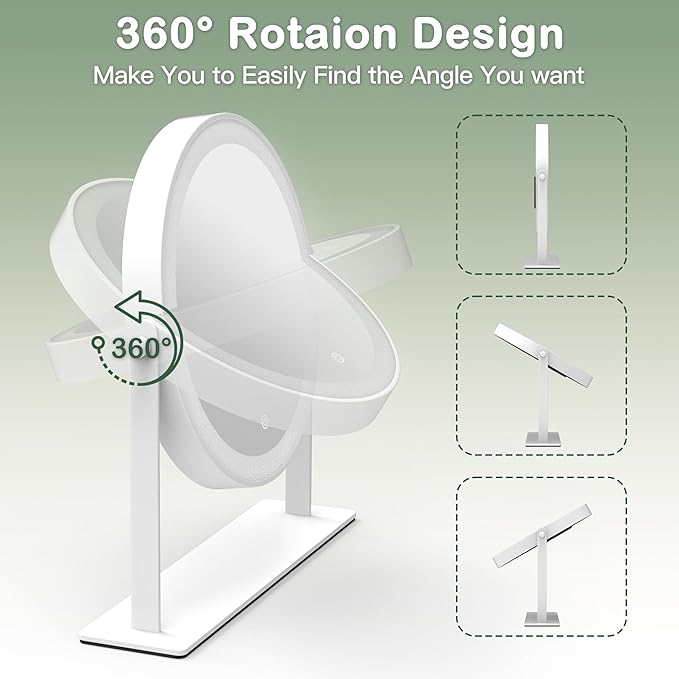 10"x10" Lighted Makeup Mirror, Vanity Mirror with Lights, Dimmable Touch Screen, Light up Mirror, Portable Travel Mirror, Cosmetic Mirror for Makeup Desk, 360° Rotation, Women Gift