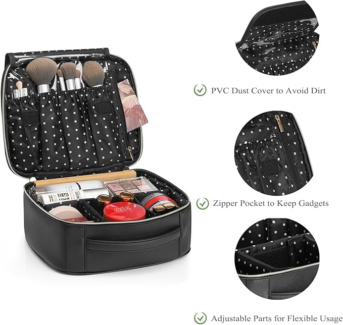 Vlando Toiletry Bag, Large Wash Bag, Travel Cosmetic Make-up Bag, Multi-compartment with Dividers for Cosmetics Makeup Brushes Toiletry Jewelry Accessories, Black