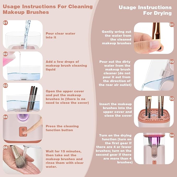 2 In 1 Electric Makeup Brush Cleaner Ultrasonic Cleaner Machine With 95โ Hot Air Cycle Dryer - Ultra Fast Effective Make Up Brush Washer (Pink)