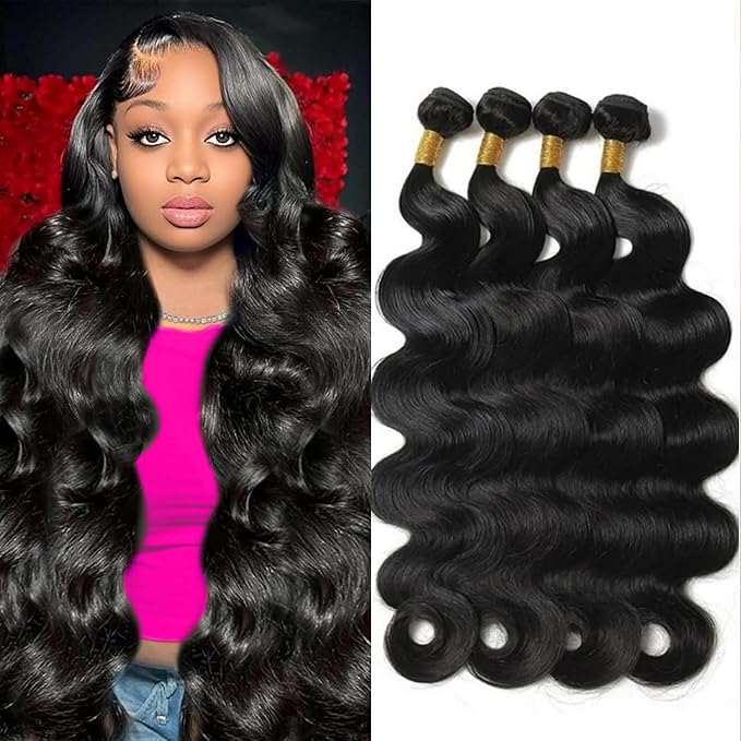 12A Human Hair Bundles 22 24 26 28 Inch Body Wave Bundles Human Hair 100% Unprocessed Brazilian Virgin Hair Body Wave 4 bundles Deals Human Hair Extensions Quick Weave for Women Natural Black