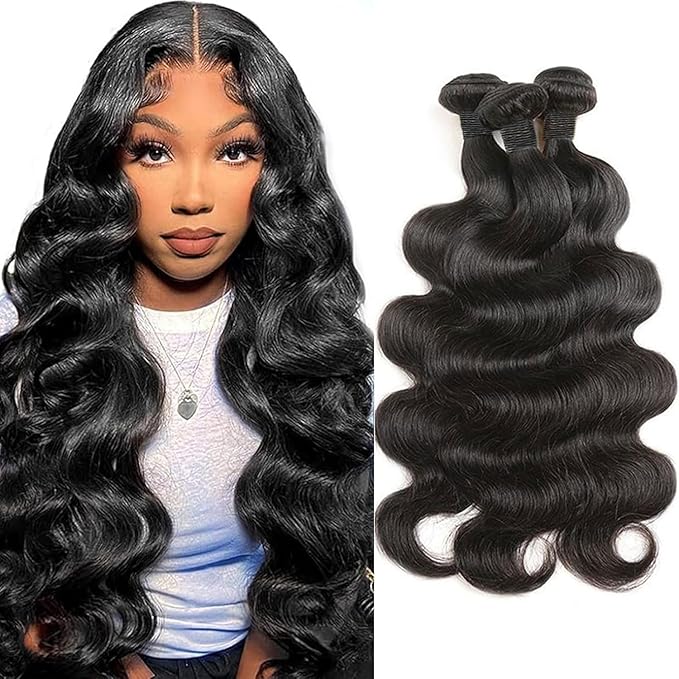 12A Human Hair Bundles 16 16 16 Inch Body Wave Bundles Human Hair 100% Unprocessed Brazilian Virgin Bundles Deals Weave Extensions Natural Black Color 3 Bundle
