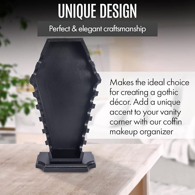 Coffin Eyeshadow Palette Organizer - Spooky Halloween Decor for Bathroom and Bedroom - Gothic Wooden Coffin Makeup Organizer for Vanity for Oddities - Witchy Gifts for Women