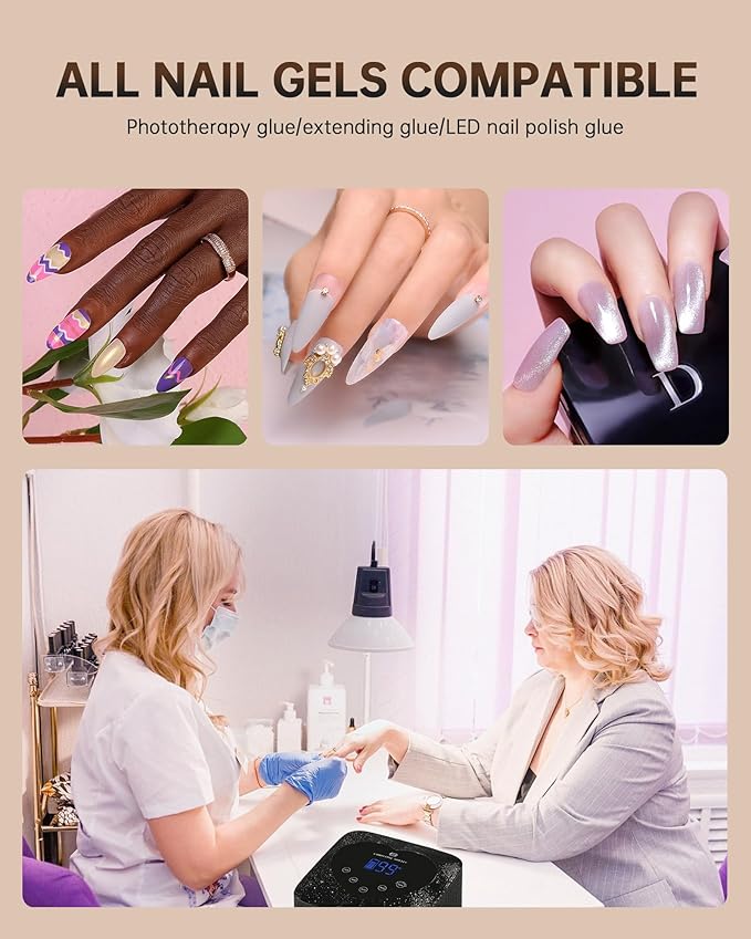 UV LED Nail Lamp 72W Rechargeable Sparkly Wireless Nail Dryer Gel Polish Light with 5 Timer Setting Professional Quick Dry Curing Lamp with Display Auto Sensor for Salon & Home, Black