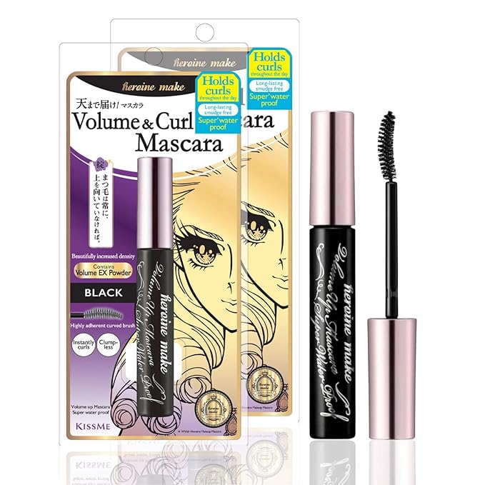 HEROINE MAKE by KISSME Mascara Duo Set | 2 Full-Size - Volumizing Eyemakeup Mascara with Waterproof Black Curvy Brush, Defining Fiber Long-lasting False Eyelash Effect, Made in Japan