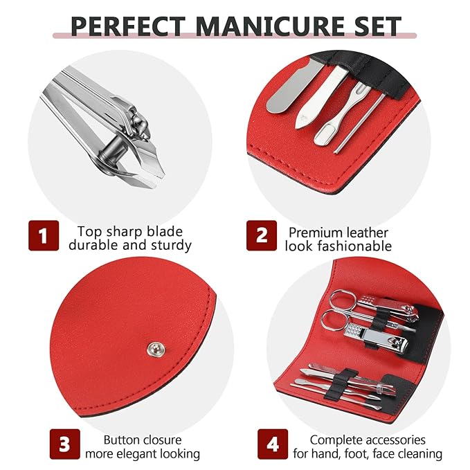 12 Set Manicure Set Bulk Mini Manicure Nail Clipper Kit 7 in 1 Stainless Steel Professional Nail Care Pedicure with Travel Portable Bag Grooming Kits for Women Men Home(Black)