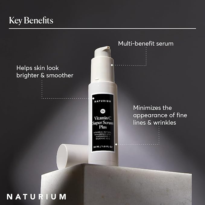 Naturium Vitamin C Super Serum Plus, Smoothing Face Care, plus Retinol, Hyaluronic Acid, Niacinamide & Salicylic Acid, 1 oz