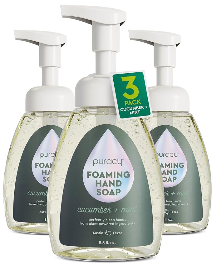 Puracy Foaming Hand Soap - Plant-Powered Natural Hand Soap As Seen on TikTok, Non-Toxic, Sulfate-Free Liquid Soap, Moisturizing Foam Handwash Liquid (Cucumber & Mint, 12 fl oz, 3-Pack)
