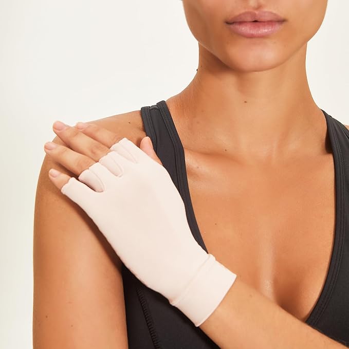 Unisex Fingerless Sun Gloves Anti-Aging Sun Protective UPF 50+ (Light Caram, Large)