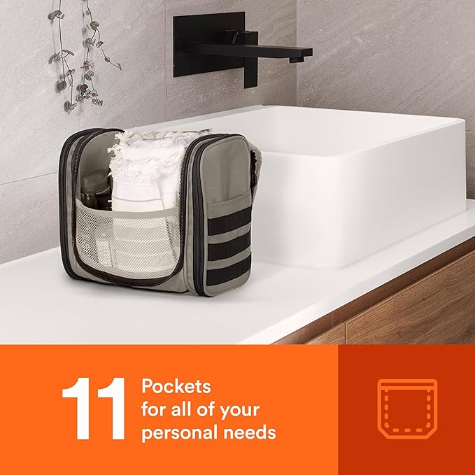 Fitdom Tactical Hanging Toiletry Bag Dopp Kit For Men & Women. Perfect For Travel & Storage for Cosmetic, Clipper, Toothbrush, Shower, Shaving & Grooming Care. Best Overnight Toiletries Organizer Case