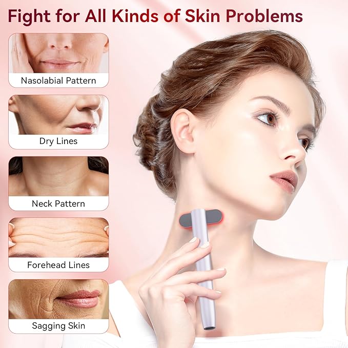 9 in 1 Red-Light-Therapy-Wand-for-Face, Portable Face Massager Tool, Microcurrent and Vibration True Beauty Glow Facial Massager Skincare Rejuvenation Tool for Women at Home, Purple