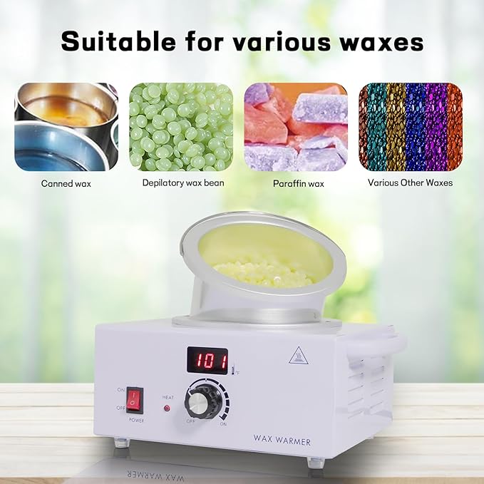 600ML Portable White Wax Warmer for Painless Hair Removal, Fast Temperature Adjustable Heater with Large Pot for Facial, Skin, and Body Spa Equipment