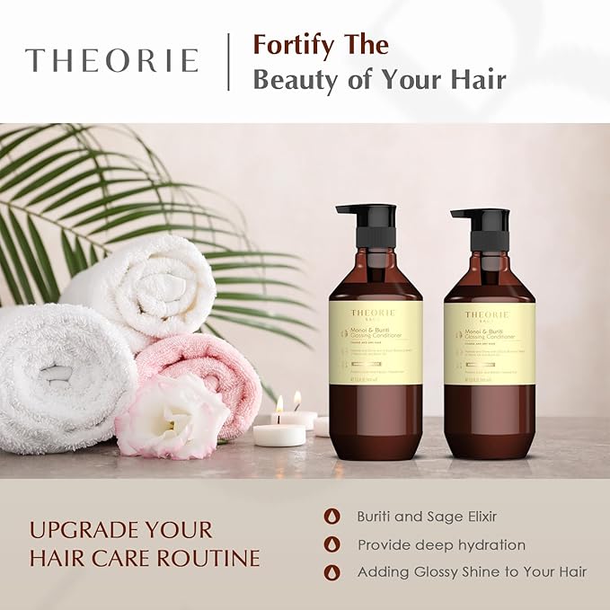 Theorie Monoi and Buriti Glossing Conditioner - Hydrate & Shine - Suited for Coarse and Dry Hair - Protects Color & Keratin Treated Hair, Pump Bottle 800mL