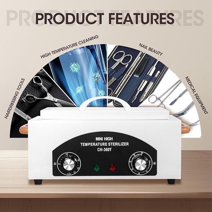 Autoclave Cleaner Machine 2L 110V/300W High Temperature Metal Cleaning Machine Box with Adjustable Temperature & Time Professional Dry Heat Cabinet Nail Tool Cleaner for Lab Home Salon