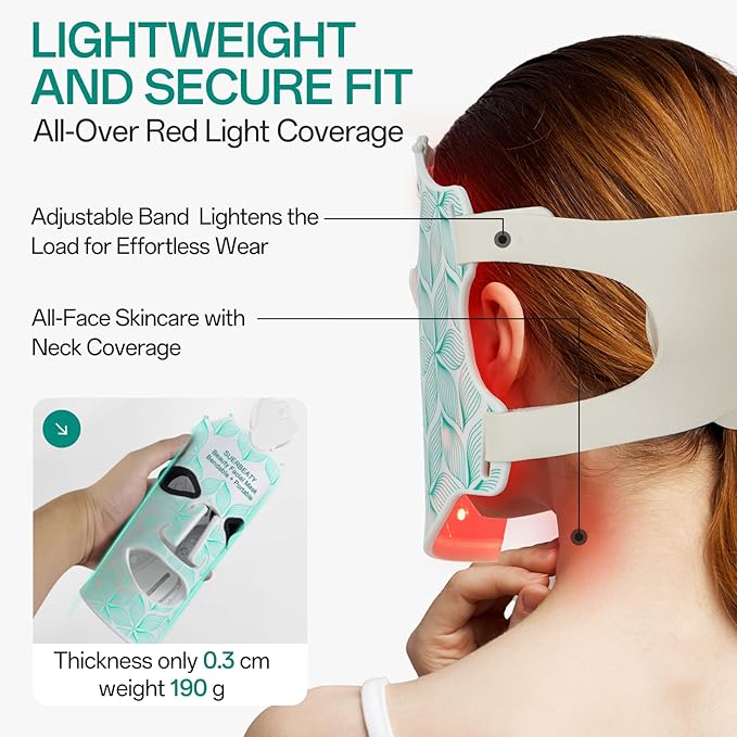 Red Light Mask for Face Women - 7 Colors Red Light Face Mask, Face Mask Skincare at Home, Cordless Device, Skin Treatment Mask Suitable for Women