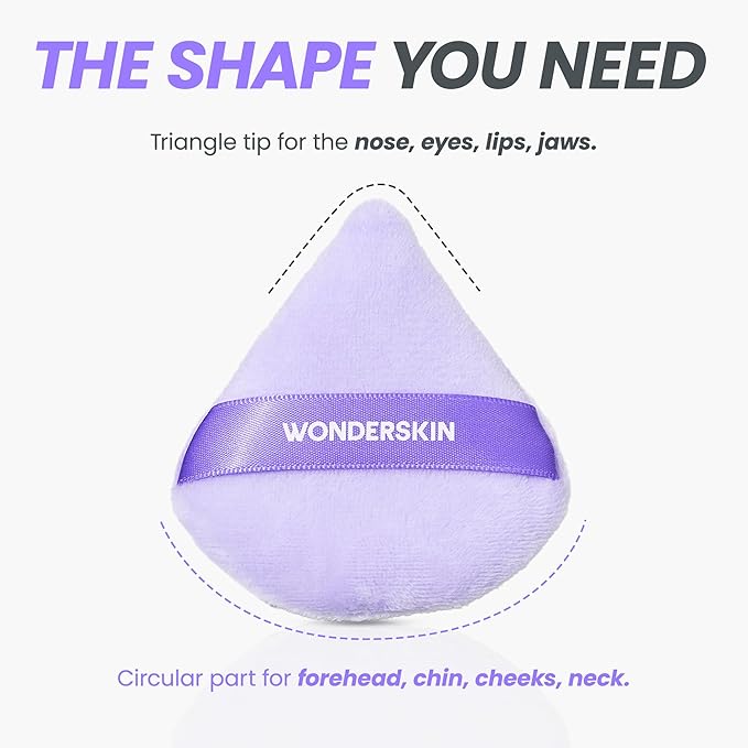 Wonderskin FYP Powder Puff - Triangle, Soft Velour Makeup Puff For Loose or Pressed Setting Powder