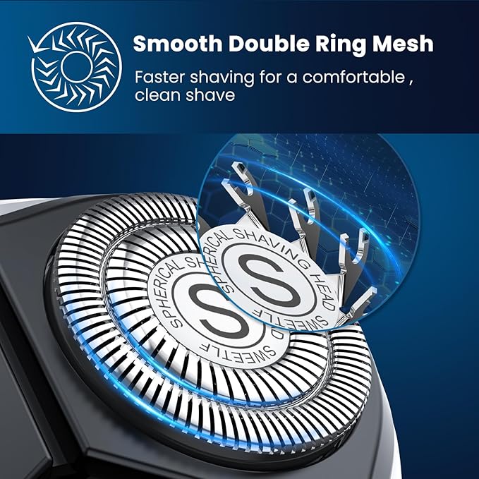 SweetLF Electric Razor for Men with Plus 3 Blades, 120 Min Shaving, (1H Charging),100% Waterproof, Wet & Dry Rotary Electric Shaver with Pop-up Trimmer,Type-C Rechargeable Cordless Shavers for Men