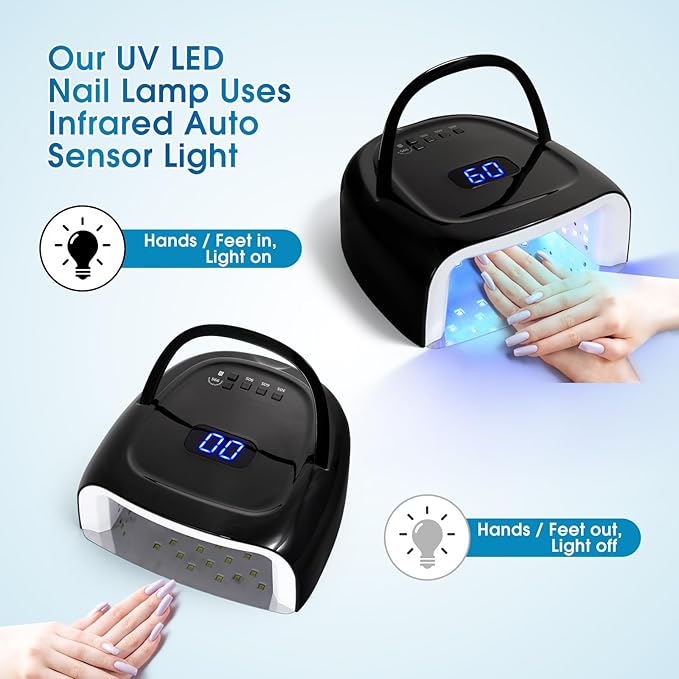 60W Rechargeable LED Nail Lamp, Cordless Gel Lamp with Portable Handle & 42pcs Lamp Beads, Automatic Sensor UV LED Nail Dryer, 4 Timers Professional UV Light for Gel Nails