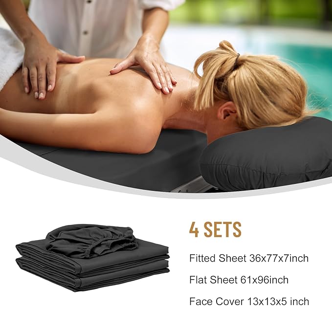 12 Pcs 4 Sets Premium Microfiber Massage Table Sheet Set, Include Massage Table Cover, Massage Fitted Sheet, Massage Face Rest Cover for Beauty Salon Spa Hair Salon (Black)