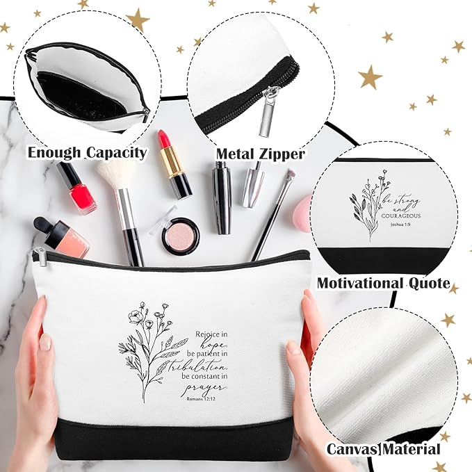 20 Pcs Christian Gifts for Women Religious Makeup Bags Cosmetic Inspirational Bible Verse Pencil Pouch with Zipper Mothers Day Thank You Church Gift Mom Travel Employee(White&black,Aesthetic)