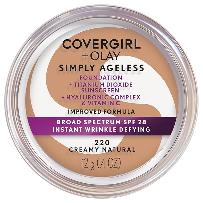 COVERGIRL & Olay Simply Ageless Instant Wrinkle-Defying Foundation, Creamy Natural 0.44 Fl Oz (Pack of 1) & Simply Ageless Makeup Primer, 1 Fl Oz, Pack of 1