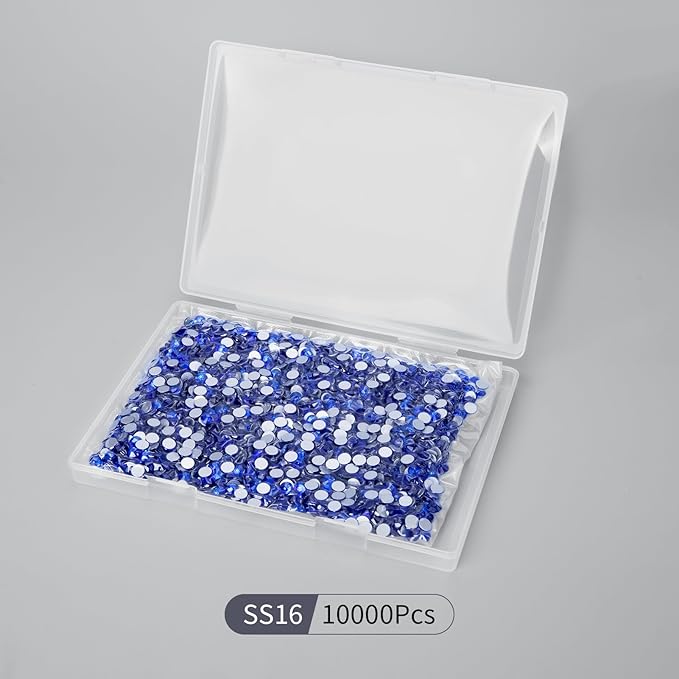10000PCS Royal Blue Rhinestones Bulk, Flat Back Crystal Glass Stone Round Gems,SS16, 3.8-4.0mm