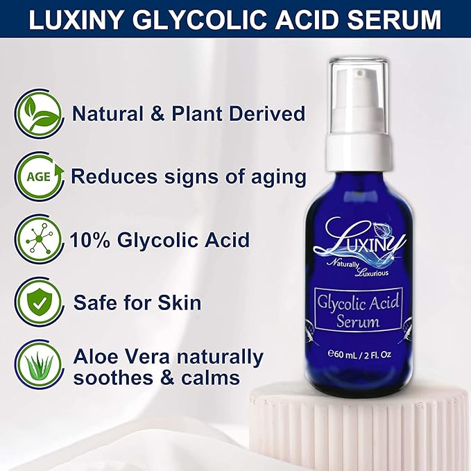 Glycolic Acid Serum, an Anti Aging Serum and Facial Exfoliator to Help Even Skin Tone & Reduce Wrinkles, a Vegan Skin Care Facial Serum with Soothing Aloe - For All Skin Types, 2 oz.