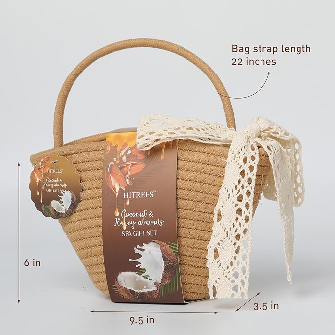 Spa Gift Set for Women, Coconut & Honey ALMOND Teengirls Gifts Friendship Women, Tote Bag, Shower Gel, Hand & Body Cream, Bath Gift Set for Her, Birthday for Best Friend, Mom, Mothers Day