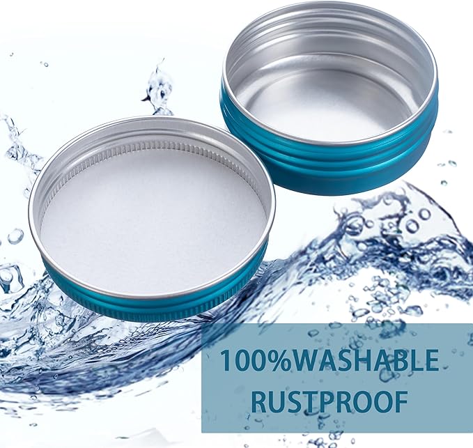 24 Pack 4oz Screw Top Aluminum Tin Jars with Screw Lids and Blank Labels - Refillable 120ml Metal Containers for Lip Balms, Candles, Salves, Spices, Crafts (Lake Blue)