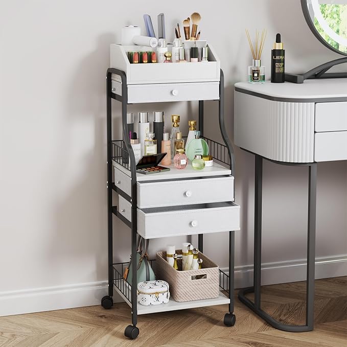 HapiRm Floor Makeup Organizer Storage - Vanity Skincare Make Up Organizers and Storage with Drawers, Cosmetics Display Cases Holder for Skin Care Nail Polish Perfume Makeup Brush