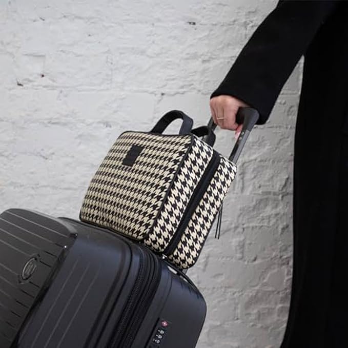 Houndstooth Hanging Travel Bag, Toiletry Bag, Makeup Bag for Women, Portable Water-resistant Small Travel Bag for Toiletries & Cosmetic Essentials