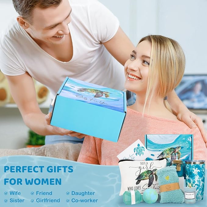 Sea Turtle Gifts for Women,Turtle Gifts Set for Turtle Lovers Turtle Gift Baskets Relaxing Spa Bath Gift Baskets Birthday Gifts for Women Gift Set for Her Sister Friends Mom Mother's Day