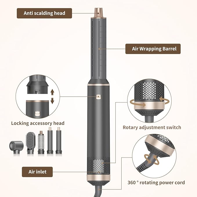 5 in 1 Hair Dryer Brush Hot Air Curling Brush Negative Ion Air Styler