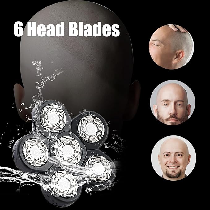 6 Head Shaver Replacement Razor Heads for Many Brands Bald Men's Electric Foil Shaver Replacement,Universal Shaver Replacement Blades for Electric Razor for Men Bald and Face (Black)