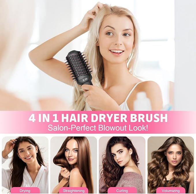 4-in-1 Hair Dryer Brush - Blow Dryer and Styler in One, Hot Air Brush with Oval Barrel for Volumizing, Suitable for All Hair Types, Mother's Day Gifts