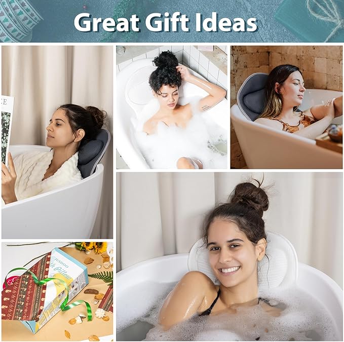 Luxury Bath Pillows for Tub β Extra Thick Non-Slip Bathtub Pillow with Rubber Back, Head & Neck Support for Soaking, Spa Bath Accessories, for Women, Fits All Bathtubs (White)