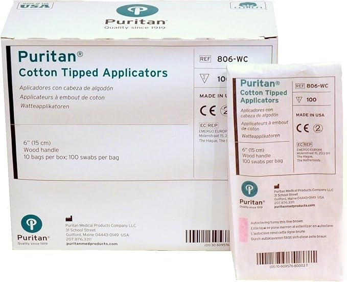 Puritan 806-WC Cotton Tipped Non-Sterile Applicators/Swabs with Wood Shaft, 1/10" Diameter, 6" Overall Length (1000 Per Box)