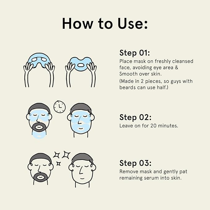 BRO MASK: Korean Face Mask for Men | 2 Pc. Hydrating Anti Aging Sheet Masks Contain Vitamin C, Vitamin E, Hyaluronic Acid, Hydrolyzed Collagen for Face Care, Acne Treatment (2 X 4 Packs)