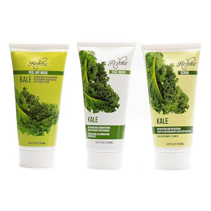 Reshma Beauty Kale Trio - Superfood Skincare Bundle |Face Wash, Scrub, and Peel Off Mask | Removes Blackheads & Excess Oil | Pore Purifying and Cleansing | Skincare Gift Set for All Skin Types