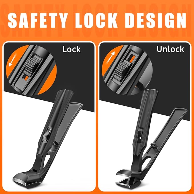 Angled Head Large Toenail Clippers for Seniors Thick Toenails with Catcher, Wide Jaw Opening Heavy Duty Toe Nail Clippers for Men Thick Ingrown Nails, 360 Degree Rotary Fingernail Clippers Long Handle