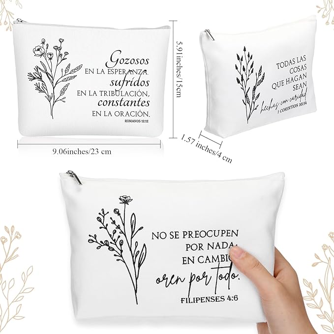 10Pcs Christian Gifts for Women Religious Cosmetic Bags Inspirational Bible Verse Pencil Pouch Canvas Makeup Bags Bulk with Zipper for Mother Sister Church Favors