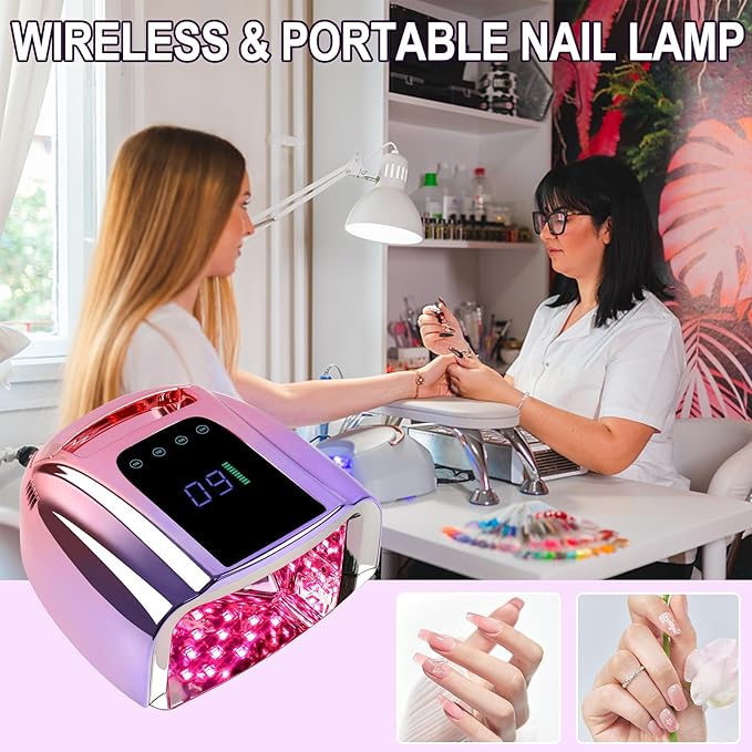 96W Rechargeable UV LED Nail Lamp,Portable Cordless UV Light for Nails with LCD Display Auto Sensor,4 Timer Setting and Smart Sensor Nail Dryer,Nail Cure Light with Removable Bottom(Colorful)