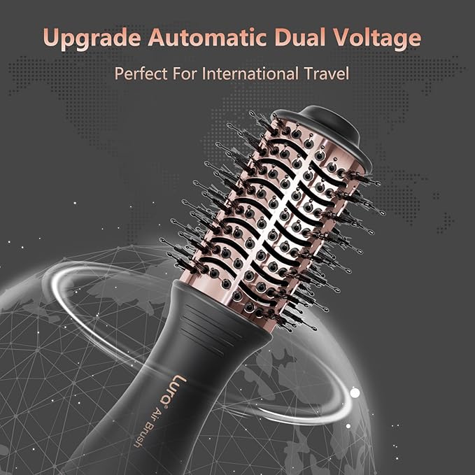 Automatic Dual Voltage Hair Dryer Brush with European Plug,Mini Travel Blow Dryer Brush for Women,Portable Light Weight One Step Hair Dryer and Styler for Kids