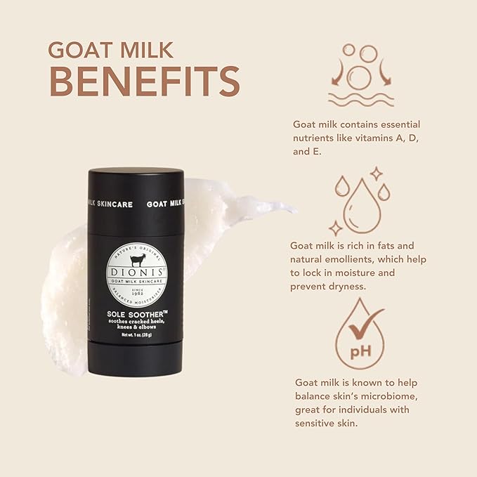 Dionis Goat Milk Skincare Moisturizing Body Balm Sole Soother- Treats, Repairs & Soothes Rough Dry Cracked Skin - Deodorize, Cool, Moisturize Heels, Knees and Elbows, Cruelty-Free Cream, 1 oz