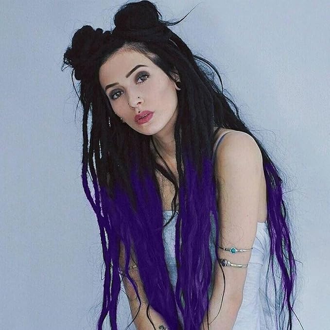 20 Strands 5 Clips In Dreadlock Extensions, 24 inch Ombre Purple Synthetic Clip In Dreads Extensions for Woman