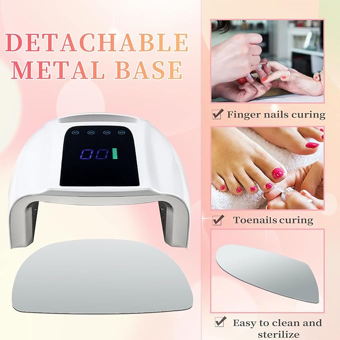 96W Rechargeable UV LED Nail Lamp, Portable Cordless UV Light for Nails with LCD Display Auto Sensor, 4 Timer Setting and Smart Sensor Nail Dryer,Nail Cure Light with Removable Bottom(White)