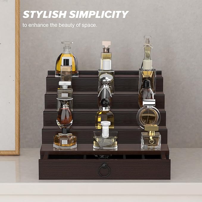 Cologne Organizer for Men, 5 Tier Cologne Shelf, Perfume Stand with Drawer and Hidden Compartment Perfume Display Holder - A Gift for Men