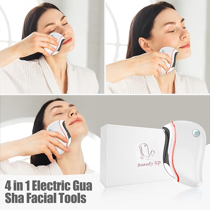 Aikertec Heat Electric Gua Sha Tool, 4-in-1 Multi-Function Face Massager, Facial, Double Chin, Awakening Skin, Deep Treatment