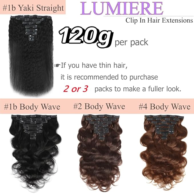 LUMIERE Human Hair Clip In Extensions Medium Brown Seamless Clip Ins Body Wave Clip In Extensions Black Women Double Wefts 8 Pcs With 20 Clips 120gram #4 24 Inch