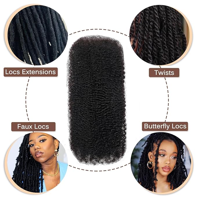 Afro Kinky Bulk Human Hair for Braiding – 22 Inch, Double Drawn, 35g/Strand, Natural Black – Kinky Curly Braiding Hair for Locs, Twists, Loc Repair, Dreadlock Extensions (Natural Black, 22 Inch)