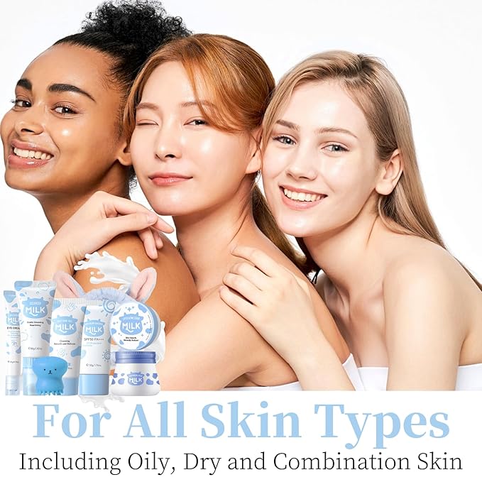 Skincare Kits Milk Girls Gifts - Teen Skin Care Set - Skin Care Routine Kit for Women - with Hand Wax,Sunscreen,Face & Eye Cream,Exfoliating Scrub,Cleanser - Mother's Day Gifts (8PCS, Milk)
